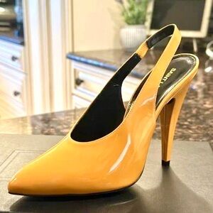 NEW! SAINT LAURENT YSL Mustard Yellow Patent Leather Slingback Pumps 36/5.5